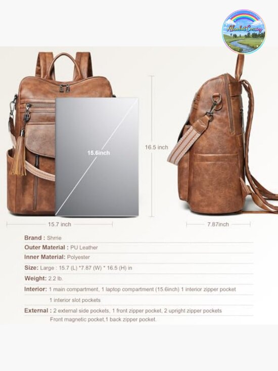 Faux Leather Laptop Backpack for Women 15.6\